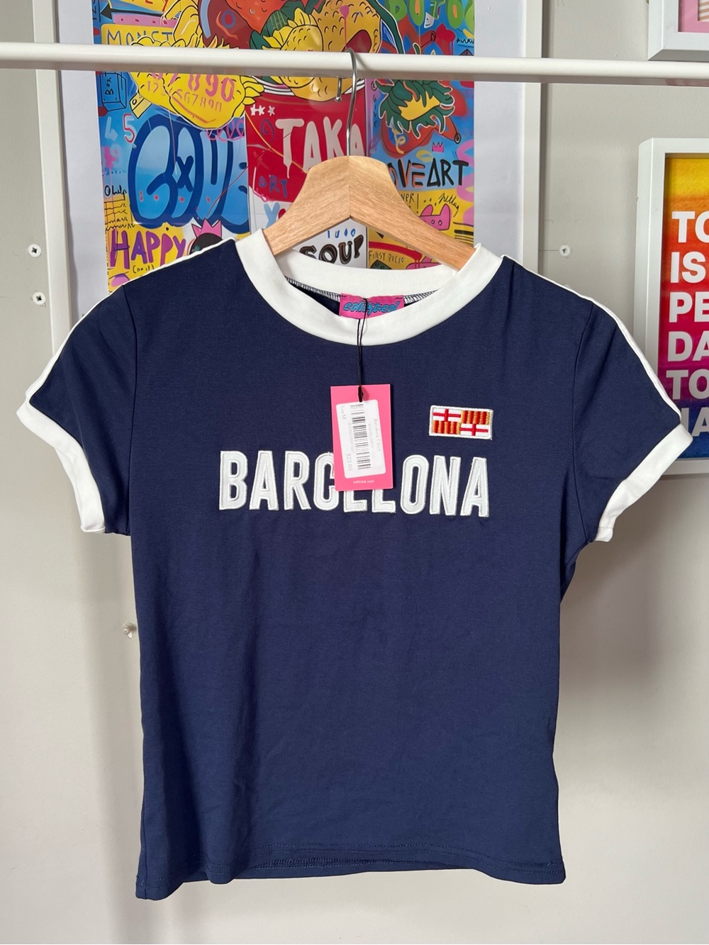 Edikted Navy Blue Barcelona Ringer Tee with White Trim